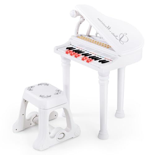 KOMFOTTEU 31 Tasten Kinderklavier Set, Elektronisches Klavier mit Mikrofon & Hocker, E-Piano Klaviertastatur mit 8 Percussionseffekte & 4 Begleitstile, Keyboard für Kinder ab 3 Jahren (Weiß) von KOMFOTTEU