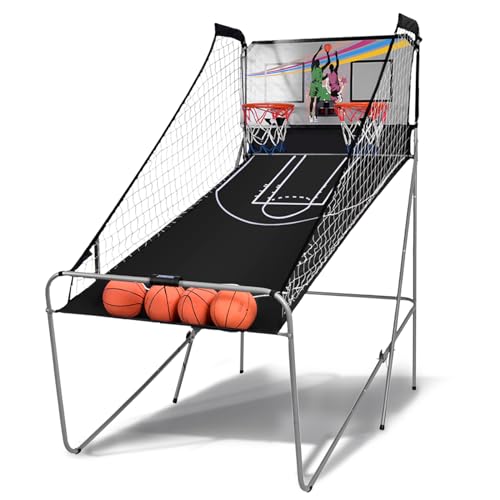 KOMFOTTEU Basketballautomat klappbar, elektronische Basketballwurfmaschine mit 2 Basketballkörbe, Basketball Schießmaschine inkl. 4 Bälle & Pumpe, Basketballkorb mit Ständer Punktezähler (Grau) KOMFOTTEU Basketballautomat klappbar, elektronische Basketballwurfmaschine mit 2 Basketballkörbe, Basketball Schießmaschine inkl. 4 Bälle & Pumpe, Basketballkorb mit Ständer Punktezähler (Grau) von KOMFOTTEU