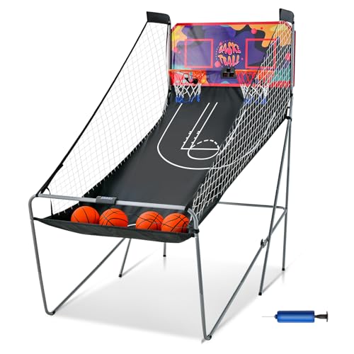 KOMFOTTEU Basketballautomat klappbar, elektronische Basketballwurfmaschine mit 2 Basketballkörbe, Basketball Schießmaschine inkl. 4 Bälle & Pumpe, Basketballkorb mit Ständer Punktezähler (Lila) KOMFOTTEU Basketballautomat klappbar, elektronische Basketballwurfmaschine mit 2 Basketballkörbe, Basketball Schießmaschine inkl. 4 Bälle & Pumpe, Basketballkorb mit Ständer Punktezähler (Lila) von KOMFOTTEU