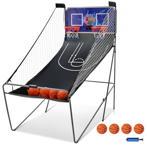 KOMFOTTEU Basketballautomat klappbar, elektronische Basketballwurfmaschine mit 2 Basketballkörbe, Basketball Schießmaschine inkl. 4 Bälle & Pumpe, Basketballkorb mit Ständer Punktezähler (Blau) KOMFOTTEU Basketballautomat klappbar, elektronische Basketballwurfmaschine mit 2 Basketballkörbe, Basketball Schießmaschine inkl. 4 Bälle & Pumpe, Basketballkorb mit Ständer Punktezähler (Blau) von KOMFOTTEU