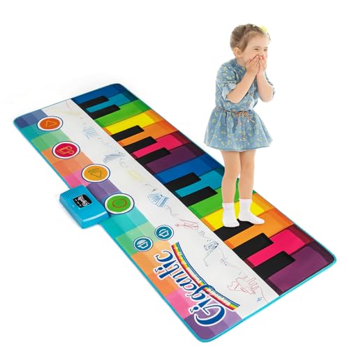 KOMFOTTEU Klaviermatte für Kinder ab 3 Jahren, 24 Tasten, Babyklavier mit 10 Liedern & 8 Instrumententönen, Musikmatte, Wiedergabe & Lautstärke verstellbar, 181 x 73 cm, Regenbogenfarben KOMFOTTEU Klaviermatte für Kinder ab 3 Jahren, 24 Tasten, Babyklavier mit 10 Liedern & 8 Instrumententönen, Musikmatte, Wiedergabe & Lautstärke verstellbar, 181 x 73 cm, Regenbogenfarben von KOMFOTTEU