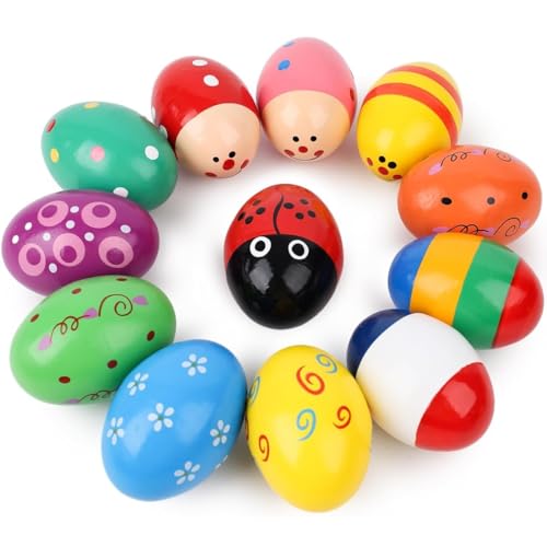 KOMUNJ 12 Stück Hölzerne Eierschüttler Maracas Percussion Musical, Kids Baby Holz Ei Maracas Shakers Music Percussion Spielzeug, für Party -Gefälligkeiten, Osterjagd, Zufällige Farbe von KOMUNJ