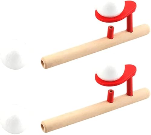 KOMUNJ 2 Sätze Pustespiel Ball Holzspiele Kinder Schwebender Ball Pusteball Holz Pfeife Kinder Geschicklichkeitsspiel Atemübungsgerät Atemmesssystem von KOMUNJ