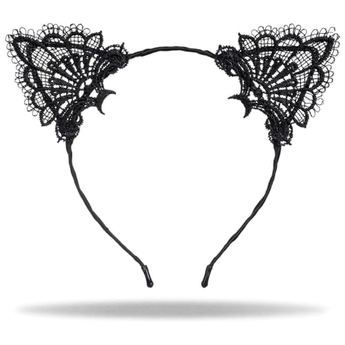 KOMUNJ Cat Ears mit reizvollen Spitzen und leichten Metallrahmen für Damen/Frauen und Mädchen zum Karneval/Fasching & Halloween von KOMUNJ