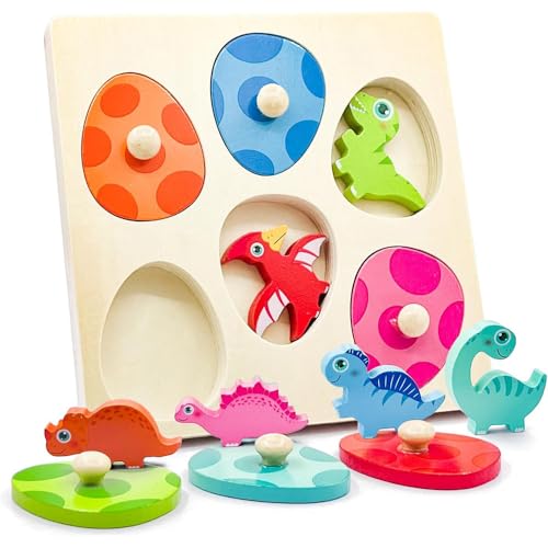 KOMUNJ Holzpuzzle ab 1 Jahr, Montessori Spielzeug Dino Eier Holzspielzeug, Ostergeschenk 1 Jahr Mädchen Sortierspiel ab 1 Jahr von KOMUNJ