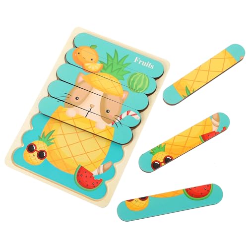 KONTONTY Lernpuzzle Für Kinder Spielzeug Zur Entwicklung des Gehirns Formpuzzle Für Kinder Kleinkinderspielzeug Holzpuzzle-Set Buntes Obst Eltern-Kind-interaktion Robustes Holzspielzeug von KONTONTY