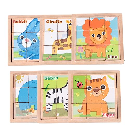 1 Satz Sechsseitige Malbausteine Puzzle-Montessori- Kinderspielzeug -Tangram Stapelspielzeug Rätsel Cartoon-Puzzle Lernspielzeug Für Kleinkinder Puzzle-Block Holz KONTONTY von KONTONTY