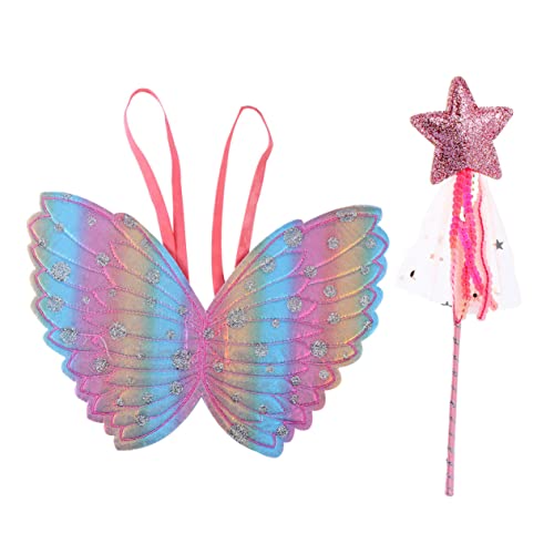 2 Stück 1 Satz Kostüm Requisiten Flügel anziehen Schmetterling verkleiden camoing halloweenkostüme für Kinder Kleidung Festliche Kostümrequisiten stylischer Feenstab Tuch Rosa KONTONTY von KONTONTY