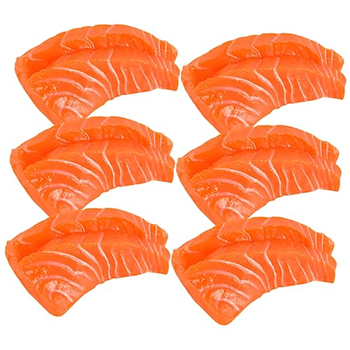 6st Heimdekoration Lachsscheiben-Modelle Lachs Ausstellungsmodelle Gefälschtes Lachsmodell Simulation Lachsdekor Lachsspielzeug Für Kinder Lebensechtes Fischfleisch Orange PVC KONTONTY von KONTONTY