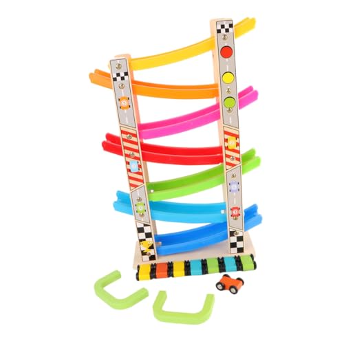 KONTONTY 1 Satz Auto-Gleitbahn interaktives Interactive Toys Spielzeugblock für kinderzimmer Auto gleitleiter Rennstrecke mit Holzrampe Bambus Colorful von KONTONTY