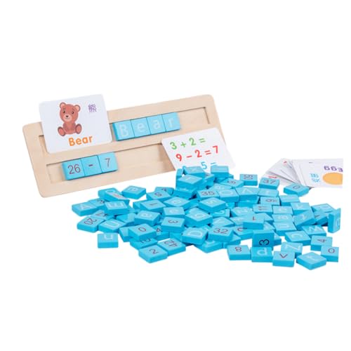 KONTONTY 1 Satz Holzblock Alphabet-lernspielzeug Rechtschreibung Wörter Spiel Wortbuchstabierspiel Buchstabenkarten Spielzeug Für -Kleinkind-Spielzeug Puzzle-Brett Hölzern Blue von KONTONTY