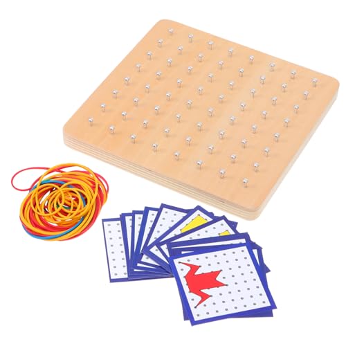 KONTONTY 1 Satz Holzspielzeug Nagelplatte Platte Geometrie-lernwerkzeug Steckspielzeug Kreatives Geoboard Grundschule Mathematik Nagelplatte Mathe-lerntool Geobrett Hölzern Colorful von KONTONTY