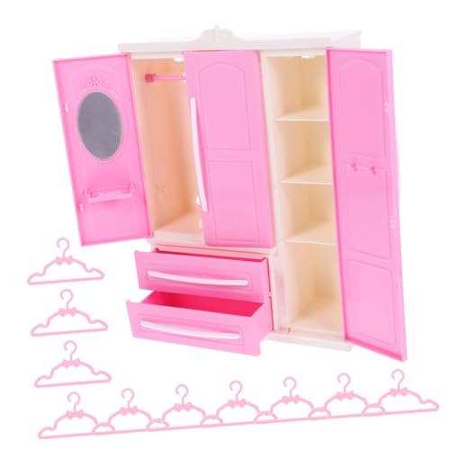 KONTONTY 1 Satz Mini-Kleider Schrank Kleiderbügel Für Puppen Mini-kleiderhalter Mini Kleiderbügel Mini-hausaccessoire Miniatur-garderobenmöbel Miniaturmöbelmodell Rosa Plastik von KONTONTY