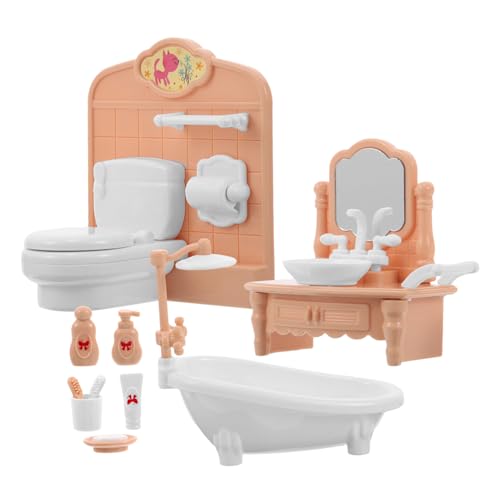 KONTONTY Realistische Mini-badezimmermöbel Für Puppenhäuser 1 Set Miniatur-zubehör Mit Toilette Badewanne Schminktisch Für Elegantes von KONTONTY