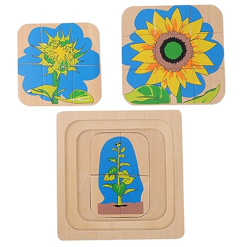 KONTONTY Holzpuzzle Sonnenblume Lebenszyklus Mehrschichtiges Lernspielzeug Cartoon-Design Kinderkognitionsfähigkeiten von KONTONTY