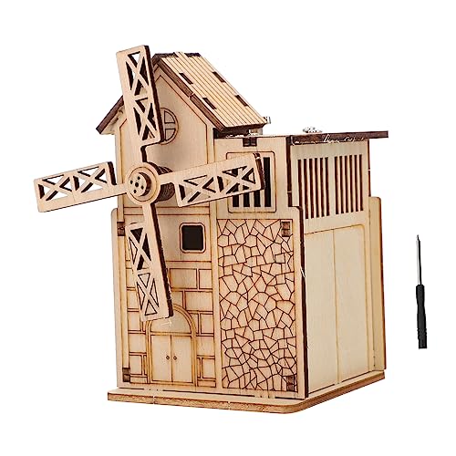 KONTONTY 1 Satz Spieluhr aus Holz 3 d Puzzle 3 d-Puzzle ackuschraubendreher kinderknallzeug Children Toys Planke Spielzeug Windmühle mit Motor Geburtstagsgeschenke für Kinder hölzern Brown von KONTONTY