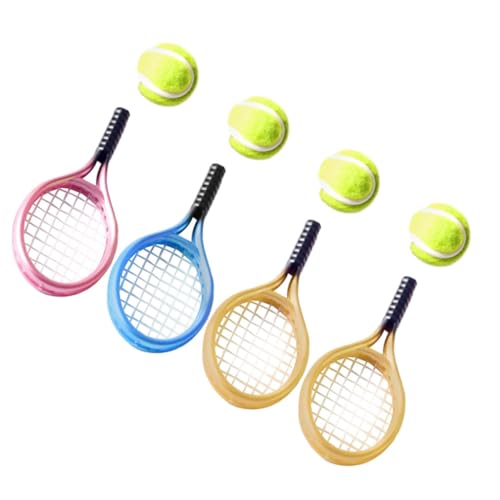 KONTONTY 1 Satz Tennisschlägermodell Miniaturen Gadgets Netz Badminton Schlägerball Puppenhauszubehör Miniatur-Tennis- Und Ballornament Miniatur-Tennisball Und Schläger Plastik von KONTONTY