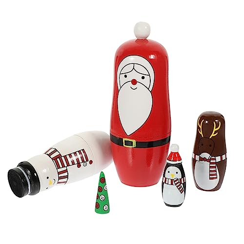 KONTONTY 1 Satz Weihnachtspuppe Kinderspielzeug Russian doll Christmas Halloween-Nistpuppen Weihnachtsstapelpuppe Weihnachtsdekorationen Partyschmuck Neujahrsgeschenk Holz von KONTONTY