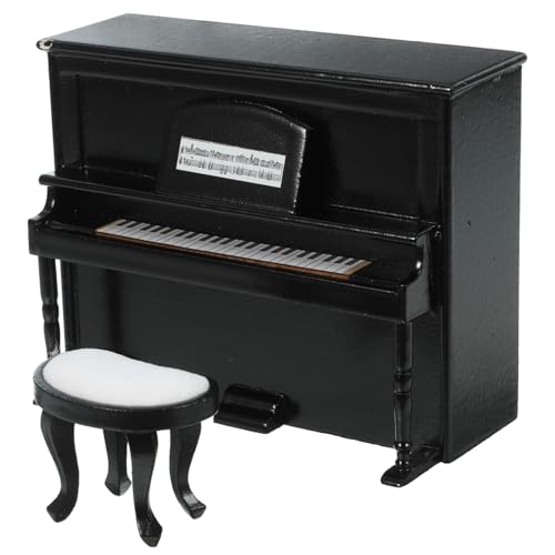 KONTONTY 1 Satz bastelzeug essstühle Dollhouse Furniture ligestuhl Piano Mini-Möbelmodell Miniklavier mit Hocker Mini-Hausmöbel Dekor puppenhaus zubehör Mini Klavier für Minihaus Holz Black von KONTONTY