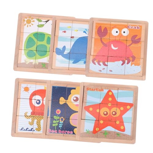 KONTONTY Cartoon Puzzle Block 9pc 3D Holzpuzzle Kinder Lernspielzeug Logikspiel Für Kinder Gehirn Lernspielzeug von KONTONTY