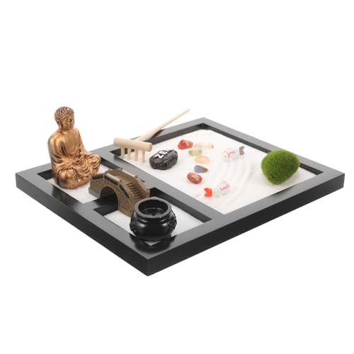 KONTONTY 1 Schachtel Zen-Sandtisch Zen-Sandtablett Mini-Sandkreis feng buddhistische Zen-Dekoration Zen-Tischdekoration Sandkasten Gartendeko Garten Sandkasten für den Schreibtisch hölzern von KONTONTY