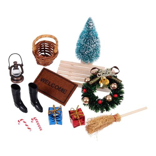 KONTONTY 1 Set Miniatur Weihnachtsbaum Dekoration Ornamente Für Puppenhaus Winter Weihnachtsdeko Inklusive Weihnachtsgirlande Und Weihnachtsbaumzweigen Ideal Für Innenräume von KONTONTY