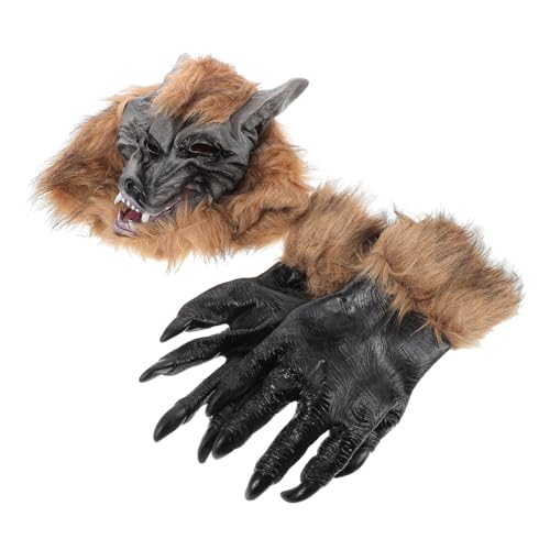 KONTONTY 1 Set Wolfsmaske Und Klauenhandschuhe Für Halloween Realistische Werwolf Cosplay Maske Mit Zubehör Für Kostümpartys Und Karneval Anzieh Requisiten Für Grusel Events von KONTONTY