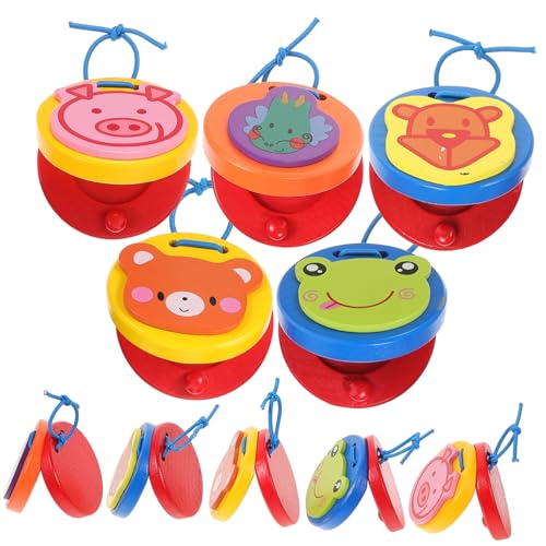 KONTONTY 10Pcs Orff Castanets Spielzeuginstrumente Percussion Instrument Castanets Cartoon Muster Castanets Musikunterrichtshilfe Instrument Castanets Ausbildung Castanets Holz von KONTONTY