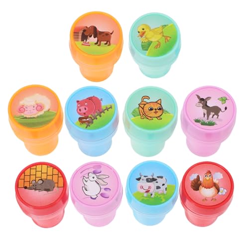 KONTONTY 10St Kinderstempel Tiere Stempel für Geburtstagsgeschenke Tierstempel für Stempel Tiere Spielzeugbauernhof Stempel zum Thema BAU Handstempel PVC von KONTONTY