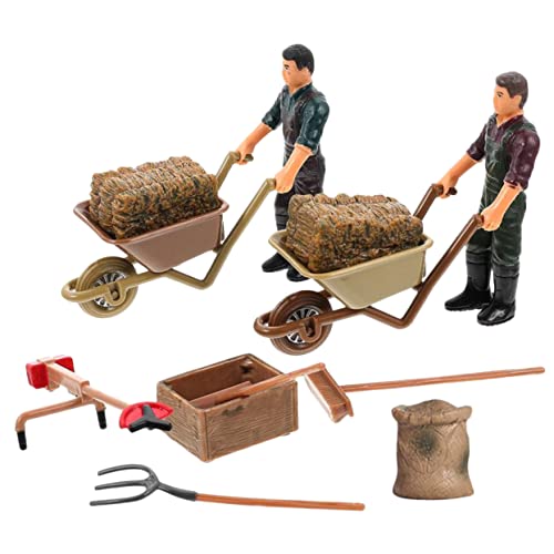 KONTONTY Miniatur Bauernhof Zubehör Mit Bauernfiguren Und Schubkarre Miniatur Für Jungen Perfekte Dekoration Für Garten Und Bauernhof Szenen von KONTONTY