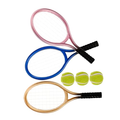 KONTONTY 12 Sätze Mini-Tennisschläger Badminton-Federbälle Spielzeuge Tennisschläger für Puppenhaus Kinderspielzeug Dekoration Mini- -Werkzeug-Dekor Lustiges Mini-Hauswerkzeug Plastik von KONTONTY