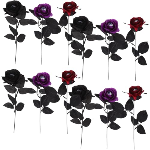 KONTONTY 12 Stück Künstliche Rosen Mit Augäpfeln Halloween Dekoration Schwarzer Halloween Blumenstrauß Künstliche Augäpfel Halloween Blumen Picks Hochzeitszeremonie Dekorationen von KONTONTY