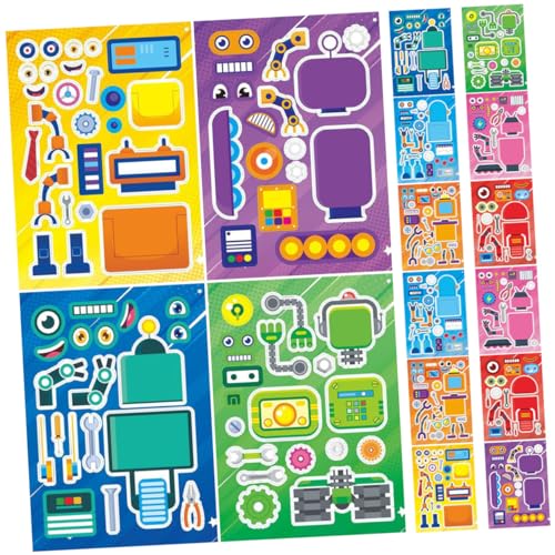 KONTONTY 16 Blätter Roboteraufkleber Stickers Aufkleber bastel Set für Kinder Kreatives Spielzeug Party-deko Kinder Party deko Puzzle-Aufkleber lustige Aufkleber für Freunde Tiere Aufkleber von KONTONTY