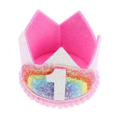 KONTONTY 1PC Geburtstagskrone Für Regenbogen Tiara Hut Für Babyfeiern ädchen Und Jungen Partybedarf Für Erste Geburtstagsfeiern Und Babypartys Weiße Und Spitze von KONTONTY