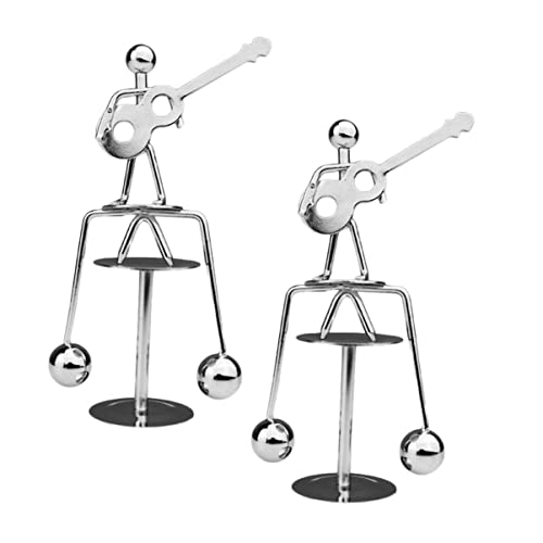 KONTONTY 2 Pcs Eisenschmuck Für Männer Musik Gitarre Und Mann Schmücken Desktop Gitarre Und Mann Skulptur Kreative Ornament Desktop Ornamente Balance Toy Silver Metal von KONTONTY