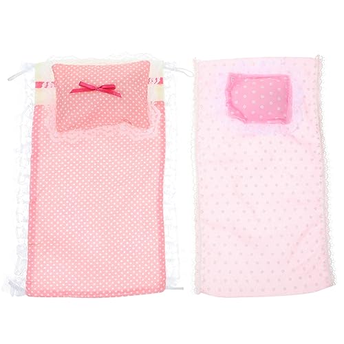 KONTONTY 2 Sets Puppe Rosa Bettlaken Kissen Steppdecke Zubehör Set Mini Bettwäsche Für Puppenhaus Puppenhaus Schlafzimmer Dekoration Miniatur Schlafzimmermöbel Mini Bettwäsche von KONTONTY