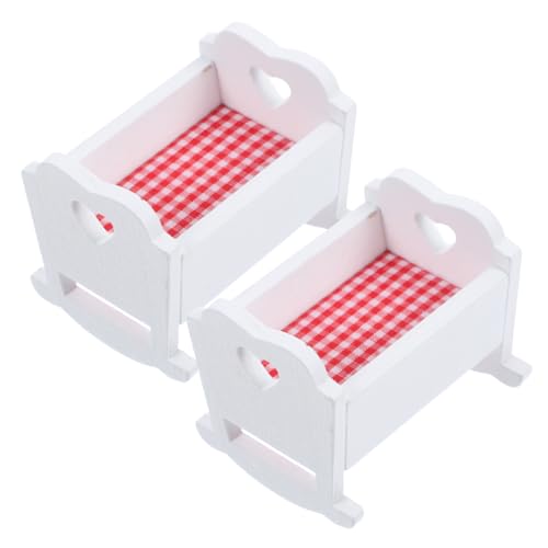 KONTONTY 2 Stück Miniatur Babybett Puppenhaus Wiege Dekoration Puppenmöbel Requisite Für Puppenbett Ideal Für Kreative Spielwelten Und Puppenhaus Zubehör von KONTONTY