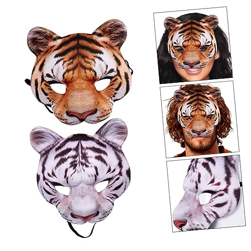 KONTONTY 2 Stück Tiger Maske Halloween Gesichtsbedeckung Für Karneval Und Kostümparty Weiß Gelb Tiermaske Für Erwachsene Und Kinder Ideale Kostümaccessoires Für Fasching Und Halloween von KONTONTY