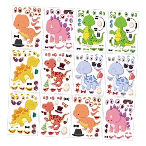 KONTONTY 24St Dinosaurier-Puzzle-Aufkleber bastelset geburtstagsdeko Puzzlematte Cartoon-Dinosaurier-Aufkleber DIY-Gesichts-Dinosaurier-Aufkleber Kupferplattenaufkleber von KONTONTY