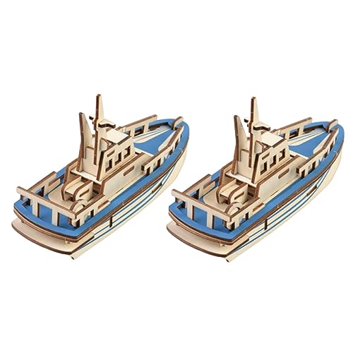 KONTONTY 2St Rettungsboot-Puzzle Puzzle rätselbuch bastelkasten holzspielsachen Bastelspielzeug Safe Toy Puzzle- aus Holz handgefertigte Rettungsboote Bambus Blue von KONTONTY