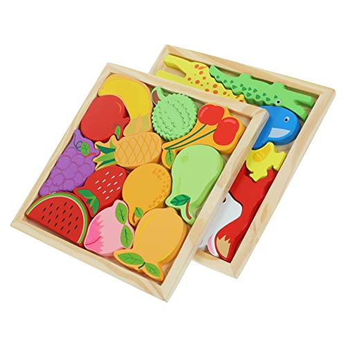 KONTONTY 2er Set Holzpuzzle Lernspielzeug Für Kleinkinder Schiebe Puzzle Mit Bunten Motiven Fördert Feinmotorik Und Konzentration Ideales Für Jungen Und ädchen Ab 2 Jahren von KONTONTY