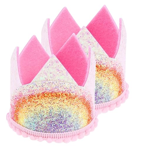 KONTONTY 2st Regenbogenkrone Krone Für Kinder Requisiten Für Die Neugeborenenfotografie Kleinkind Stirnband Babymützen Partyhut Stirnband Kronen Regenbogen-geburtstagsmütze Vlies Rosa von KONTONTY