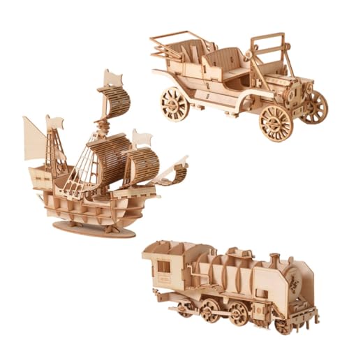 KONTONTY 3 Satz 3D-Puzzles für Jungenspielzeug Baggerspielzeug Konstruktionsspielzeug Spielzeugbagger Spielzeugautos Toys spielsachen Puzzles aus Holz Holzpuzzle für Jungen Hölzern von KONTONTY