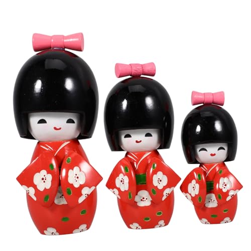 KONTONTY 3 Stück Kimono Holzpuppe Holz Japanische Puppen Japanischer Stil Puppenschmuck Japanische Traditionelle Japanisches Holzdekor Kimonos Kleines Mädchen Puppenmodell von KONTONTY