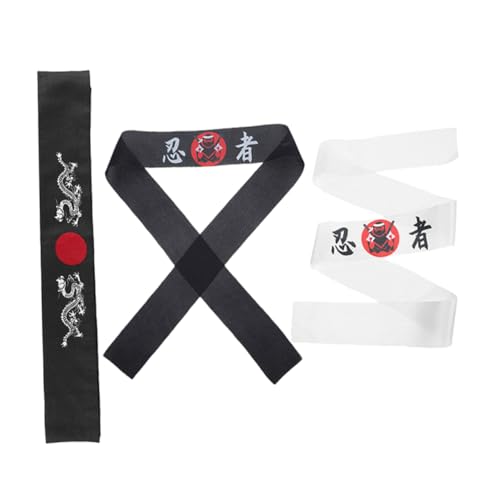 KONTONTY 3St Ninja-Stirnband Ninja Kopfband Karate Kopfband Authentisches japanisches Kopfband Schwarz Drachen Kopfband Drachen-Stirnband japanisches Karate-Stirnband -Hut Polyester von KONTONTY