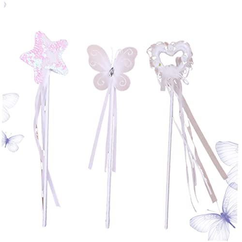 KONTONTY 3St Party Zauberstab Fairy Wand Kinderkleider für Kinderparty Herzfee Zauberstäbe Prinzessinnen-Zauberstäbe Pentagramm-Zauberstab Feenstab Weiß von KONTONTY