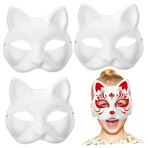 KONTONTY 3er Set Katzen Gesichtsmaske Zum Selbstgestalten Leere Handbemalte Maske Weiß Ideal Für Kindergarten Halloween Maskerade Und Cosplay Aktivitäten von KONTONTY