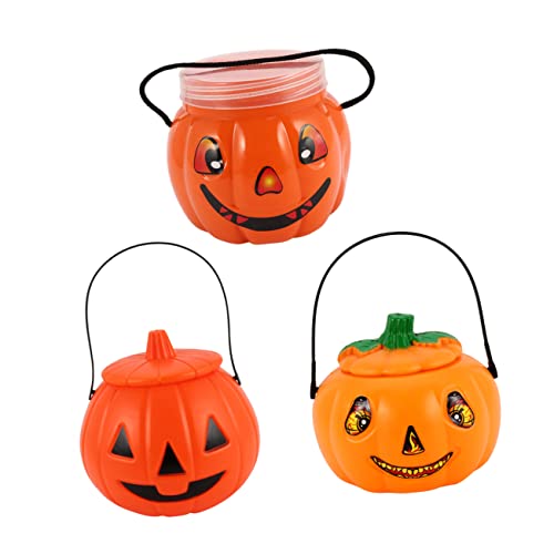 KONTONTY 3st Halloween-dekorationsrequisiten Ornament Für Kinder Bonbonglas Mit Deckel Leuchtender Kürbiseimer Kinder Dekor Eimer Und Eimer Jack-o-laternen Mini-kürbiseimer Plastik von KONTONTY