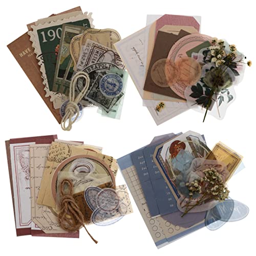 KONTONTY 4 Sätze Dekoratives Collagenpapier Trockenblumen-DIY-zubehör Retro-Aufkleber Aus Papier Scrapbook-Aufkleber Handbuchaufkleber Kreative DIY-Materialien Getrocknete Blumen von KONTONTY