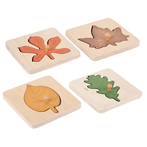 KONTONTY 4 Stück Blatt-Puzzle Rätsel Früherziehungsspielzeug Puzzle- für Frühpädagogisches Würfel kognitives Formen pädagogisches Puzzlespielzeug Holz von KONTONTY